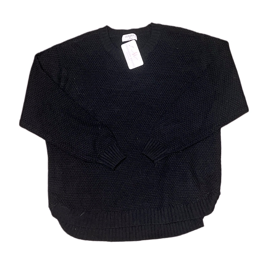 NWT Zenana Waffle Knit Sweater; size XL; Black; Hi-Low Style